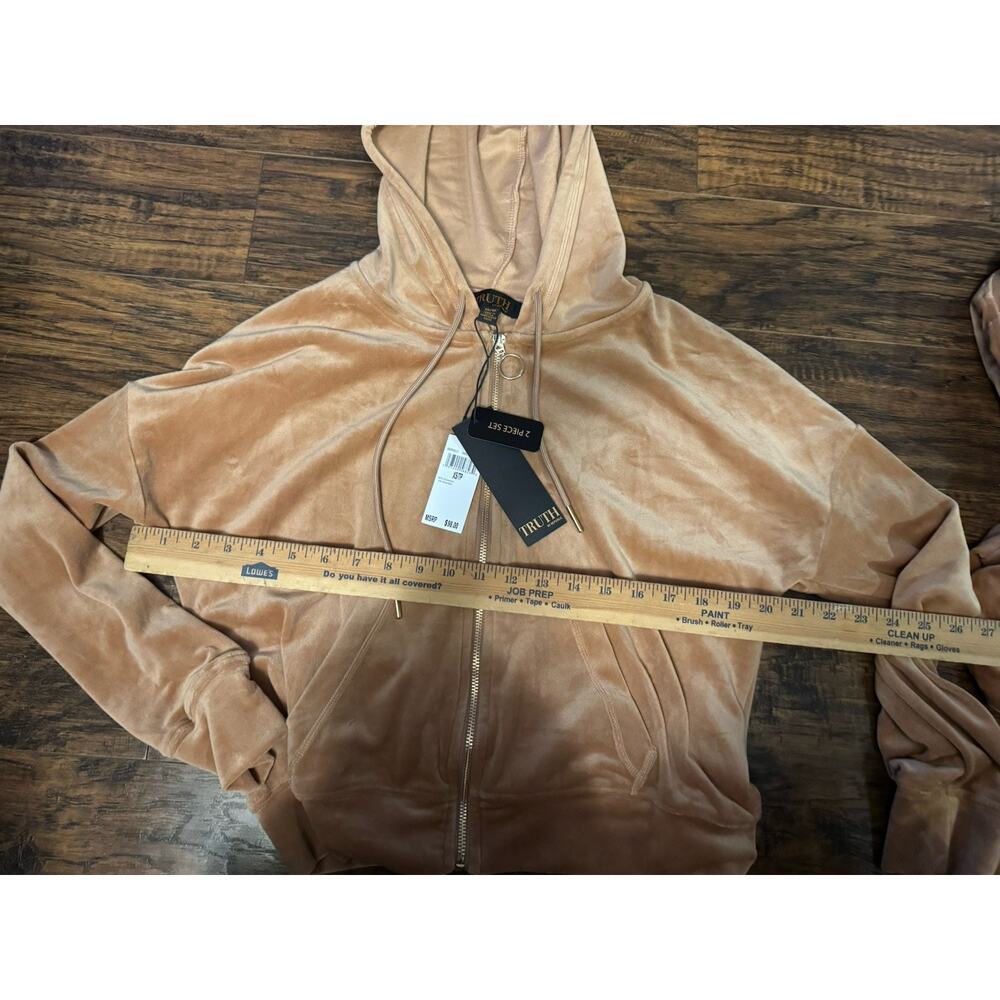 TRUTH By REPUBLIC mocha mousse Brown 2 Piece Velvet tracksuit Joggers Sz:XS - Picture 11 of 11